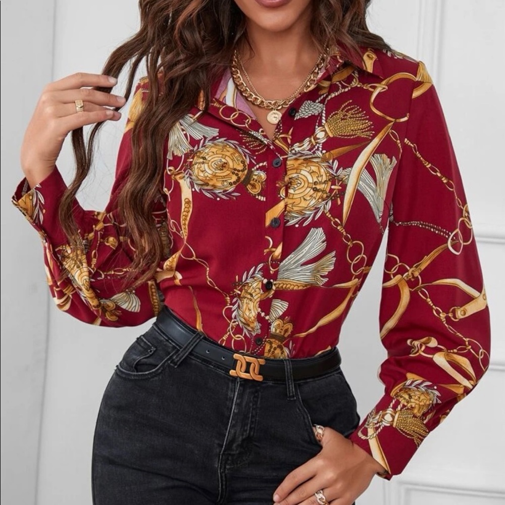 Chain Print Button Down Blouse